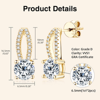 Set di Gioielli in Argento Sterling 925 con Orecchini Rotondi in Moissanite da 6,5mm e Collana con Pendente in Moissanite a Cuscino 8x8mm, Forma a Oliva Cava