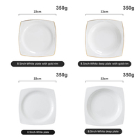 Assiette carrée en porcelaine fine avec bord doré, blanc pur, élégante et luxueuse, personnalisable, passe au lave-vaisselle, pour service de mariage et banquets