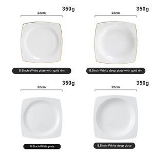 Nhà Máy Bán Buôn Giá Trung Quốc Phong Cách Xương Trung Quốc Vuông Tấm Gốm Vàng Rim Màu Trắng Tinh Khiết Trái Cây Salad Phục Vụ Tấm Bộ Đồ Ăn - Product Image 2