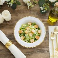 Bols jetables élégants en plastique blanc avec bordure perlée dorée 13,9 cm/18,1 cm pour mariages, traiteurs, banquets, fêtes, restaurants