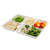 Plateau à déjeuner jetable en canne à sucre Plateau à nourriture biodégradable à 6 compartiments pour restaurant, cafétéria scolaire