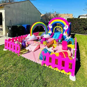 Juego de juego suave Pastel para interiores, <span class=keywords><strong>casa</strong></span> de rebote de unicornio blanco con pozo de bolas, Material PE, equipo de patio interior para la escuela a la venta - Product Image 4