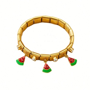 Handmade 18K Gold Plated Stainless Steel <b>Chain</b> Link <b>Bracelet</b> Casual/Sporty Women <b>Men</b> Elastic Crystal Rhinestone Geometric Fruit - Product Image 1