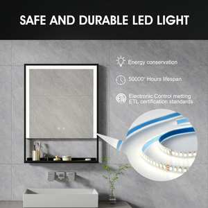 Proveedor 3000K 4000K 6000K Estantes sin niebla iluminados ajustables Tocador cuadrado Led Luces de <span class=keywords><strong>baño</strong></span> negras Espejo <span class=keywords><strong>con</strong></span> estante - Product Image 5