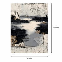 Peinture à l'huile abstraite de paysage marin sur toile de coton et lin, 80x100cm, non tendue, noir et gris, art mural pour galerie et décoration intérieure