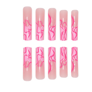 24 Uñas Postizas Extra Largas con Forma de Ataúd, Color Rosa Brillante, Estilo Dulce y Femenino, Cobertura Completa - Product Image 3