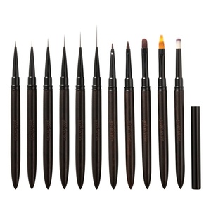 Pinceau à ongles noir à manche en bois, pour nail art, liner ombré, en nylon plat, pour gel, dégradé, ombrage, avec virole sertie, ovale, stylo de manucure - Product Image 1