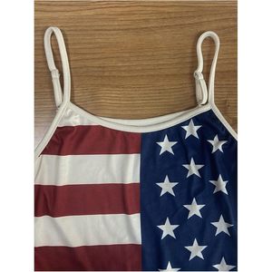 Débardeur camisole imprimé drapeau américain pour femme, bretelles spaghetti, coupe ajustée, haut d'été - Product Image 3