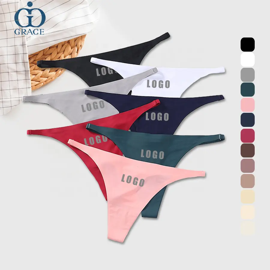Custom Logo Private Label Low Rise Bonded No Trace Stretched G-String Underwear Ice Silk One Pieces Seamless G String Thongs