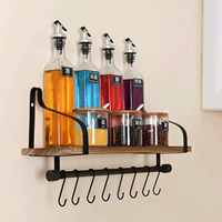 Étagère murale flottante moderne avec 8 crochets amovibles, grande capacité, robuste, pour rangement d'épices, construction bois et fer, chambre et salon