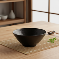 Vente d'usine – Bol à nouilles en mélamine noir de style japonais de 7,6 pouces à pied, à prix réduit