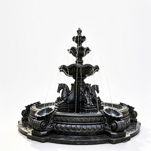 <span class=keywords><strong>Fontaine</strong></span> Pégase à trois niveaux en marbre noir sculpté à la main, statues de chevaux ailés pour l'aménagement paysager des cours de châteaux - Product Image 1