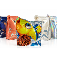 Sachet alimentaire pour animaux de compagnie recyclable imprimé en héliogravure personnalisé, à fond plat, avec fermeture éclair et huit soudures latérales, pour friandises holographiques pour chats et viande séchée