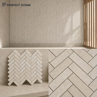 Mosaïque de marbre naturel PerfectStone, motif chevrons, beige, pour projets muraux résidentiels et commerciaux (salle de bain, cuisine)
