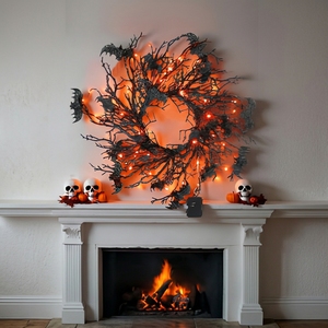 Decorazioni Halloween IP44 Nere e Arancioni: Pipistrelli, Rami e Streghe per Caminetto, Pareti, Scale e Ingressi a Tema Bosco Infestato - Product Image 1