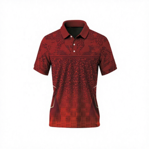 Camisa de Hombre con Diseño Geométrico Rojo y Flecos, Manga Corta, Transpirable, Tejido Satinado, 100% Poliéster, Estilo Casual, Impresión Digital - Product Image 1