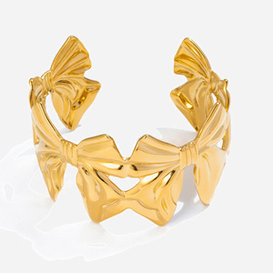 Fashion Cuff Bracelets Bowknot Gold Tone Women's <b>Gift</b> Jewelry Open Design - Product Image 1