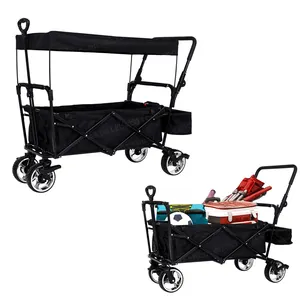 Camping Utility Kids Wagon Portable Beach Trolley Stroller With Adjustable Roof Foldable Cart