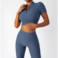 Vêtements de Yoga deux pièces à manches longues pour femmes, fermeture éclair respirante, vêtements de sport pour femmes, tenues d'entraînement, ensembles de pantalons courts de Yoga 2 pièces, 2022