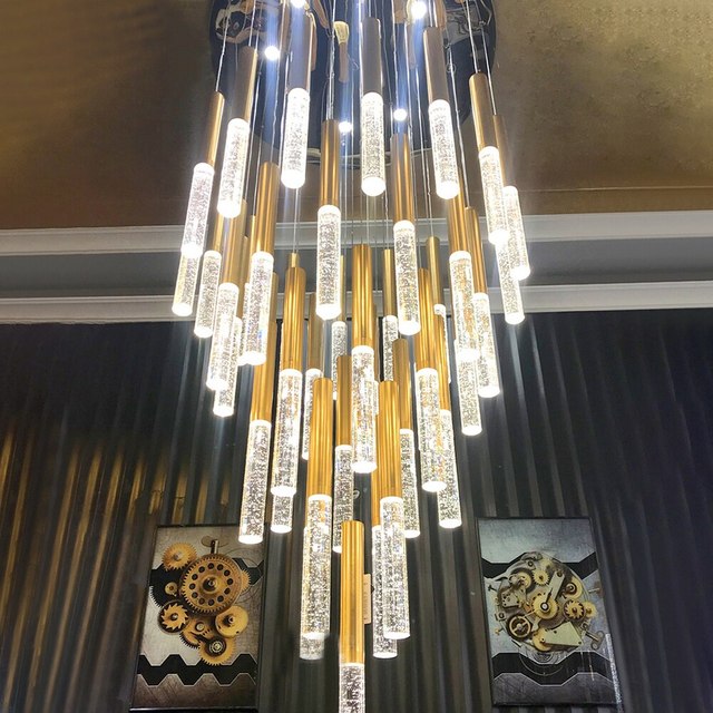High Ceiling Chandelier Pendant Lights Modern Luxury Extra Large LED Long Hotel Halls Villa Staircase Stair Cristal Chandelier