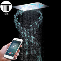 Système de douche de plafond HONGDEC chromé à LED avec haut-parleur Bluetooth, mitigeur et douchette à main pour salle de bain