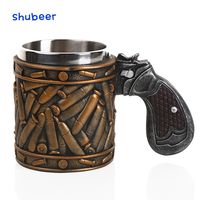 Gagang Pistol Revolver Keren, Cangkir Bir Kopi Bentuk Pistol dengan Peluru, Mug Bentuk Senjata dengan Peluru Bundar, Hadiah Natal Halloween