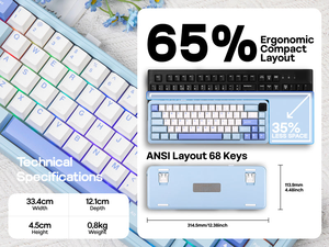 Clavier mécanique sans fil EPOMAKER HE65 MEC avec écran LCD intelligent, bouton rotatif, triple mode, fixation Gasket, 65 %, hot-swap, RGB, PBT pour <span class=keywords><strong>Win</strong></span>/Mac - Product Image 2