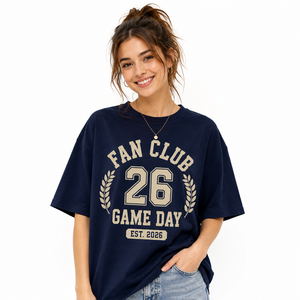 เสื้อยืดลายกราฟิกวันแข่งขันของชมรมแฟนคลับผู้หญิง 26 คอกลม แขนสั้น ทรงหลวม เสื้อยืดลำลอง สีฟ้า ผ้าฝ้ายเจอร์ซีย์ - Product Image 2