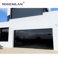 Porte de garage sans cadre en verre noir coupe-vent Rogenilan, autres portes, portes de garage coulissantes pliantes à miroir pour les maisons