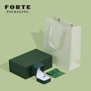 FORTE 2024 High-end Custom logo Green PU Leather Jewelry <b>Gift</b> Box Ring Earrings Pendant Box Jewelry Packaging with Outer Box - Product Image 4