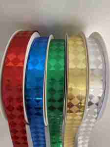 Metallic Embossed Diamond Pattern Ribbon Spool <b>Red</b> Blue Green Gold Silver 22mm Width Gift Wrapping Decorative Ribbon - Product Image 2