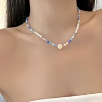 Collier ras du cou coréen fait main pour femme, motif marguerite douce et charmante, perles d'imitation, chaîne de cou perlée, bijoux de fête, cadeaux