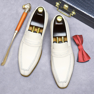 Mocasines de Cuero Genuino para Hombre, Punta Puntiaguda, Sin Cordones, Suela de Madera Blanca, Transpirables, Color Sólido, Zapatos de Vestir para Todas las Temporadas - Product Image 4