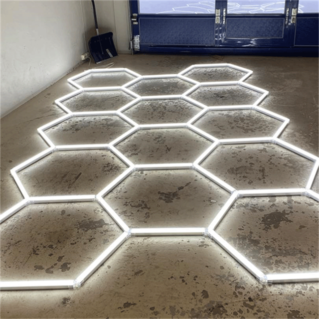 7-Panel Hexagon LED Ceiling Light - Modular Honeycomb Design for Garage Workshop Auto Detailing, 50W 6000K
