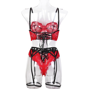 <b>Sexy</b> Erotic Valentine's Day Three Piece Lingerie <b>Set</b> Hot Sell Complex Cross Strap <b>Bra</b> <b>Set</b> - Product Image 6