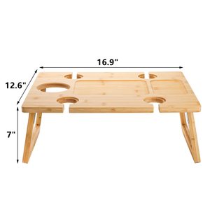 Wooden Folding <b>Picnic</b> <b>Table</b> Tray 16.9 X 12.6 Inches Outdoor <b>Portable</b> Beach Barbecue <b>Table</b> With Cup Holders - Product Image 1