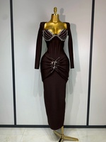 Nouvelle Robe Longue Moulante Élégante pour Femme, Idéale Soirées et Clubs, Manches Longues, Effet Bandage, Ornée de Diamants Scintillants, Style Célébrité, Anniversaire