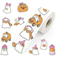 Rollo de 200 Hojas de Adhesivos Decorativos con Lindos Fantasmas, Calabazas y Autos para Halloween, Festival, Frascos de Dulces, Paquete de Regalo