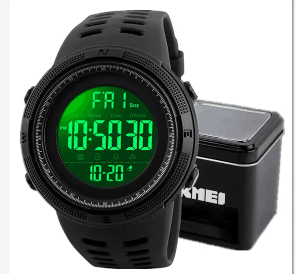 Relojデジタルskmei1251デジタルクローム時計relojes para hombresスポーツファッション高級チャーム時計男性用deportivo hombre