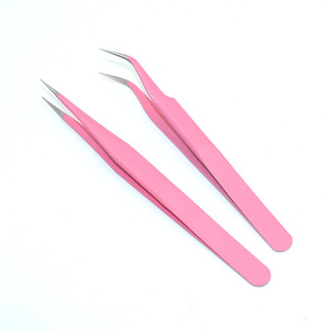 Pince à épiler rose pratique, en acier inoxydable, pour greffage de fleurs, extensions de cils, pointes droites et courbées, pince à épiler de beauté - Product Image 3