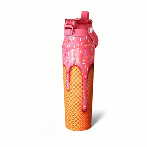 Botella de agua de acero inoxidable de 32 oz con tapa con pajita oculta, libre de BPA, estilo creativo de helado, botella de agua de acero inoxidable con pajita. - Product Image 2