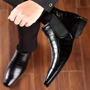 Botas de Tobillo con Cremallera y Patrón de Cuero Genuino para Hombre, Punta Puntiaguda, Suela de Goma Antideslizante, para Oficina, Carrera, Todas las Temporadas, Venta al por Mayor - Product Image 4