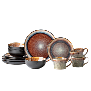 Ensemble de vaisselle en céramique 16 pièces, durable, portable, de luxe léger et rétro, comprenant bols, assiettes, tasses et bol à nouilles, compatible lave-vaisselle, vente en gros - Product Image 1