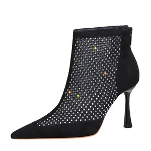 Fashion Crystal Rhinestone Mesh Women Sandals Pointed Toe Female Shoes High Heels Pumps Black <b>Boots</b> - Product Image 1