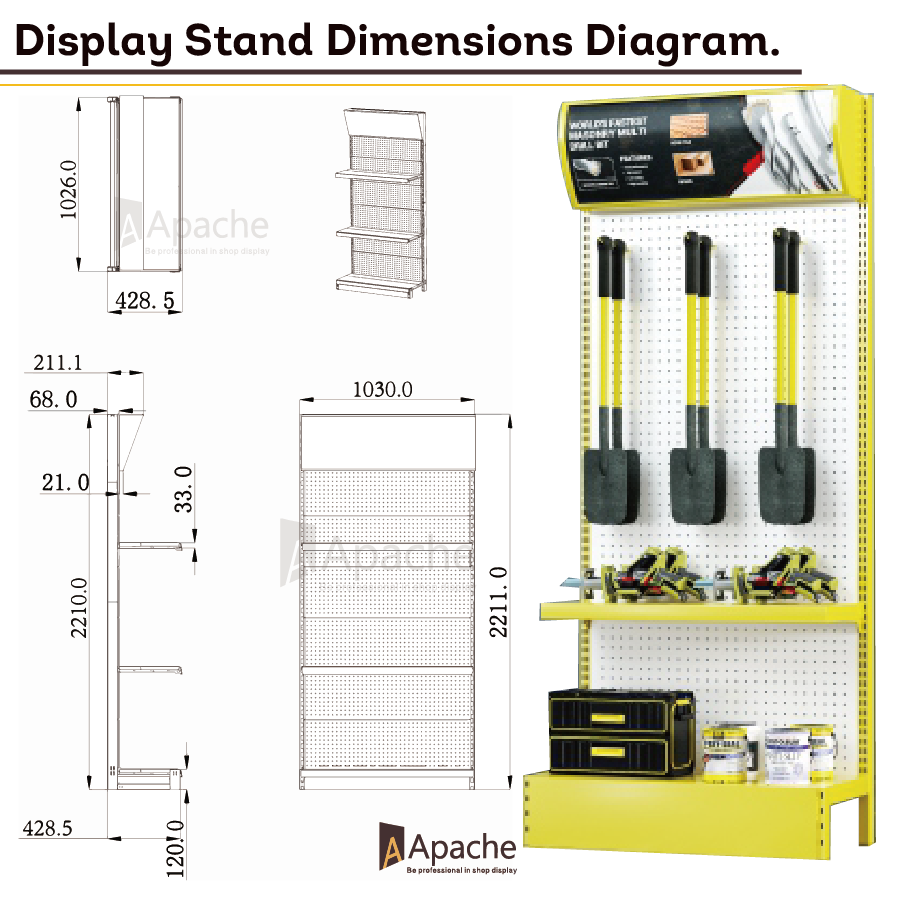 Apache Custom Metal Pegboard Hook Tool Display Stand for Hardware Tools for Auto Repair Shop for Factory Use — view 2