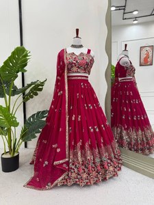 Collection de Lehenga Choli de style moderne, de qualité supérieure, en Faux Gorgette, ornée de fils, de sequins et de Dori, douce, à séchage rapide, pour mariage et fête - Product Image 6
