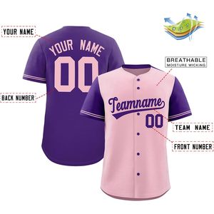 Camiseta de béisbol personalizada, unisex, para adultos, con nombre personalizado, número, nombre del equipo, rosa, morado, ropa deportiva transpirable - Product Image 2