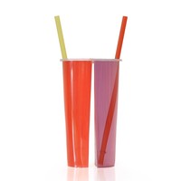 24oz/700ml Gobelet double jetable en plastique avec logo personnalisé Smoothie Boba Tea Gobelet jetable en plastique transparent fendu avec couvercle