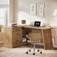 Bureau d'angle en L de 140 cm avec 3 tiroirs et étagères de rangement, en bois contemporain, écologique et durable, pour bureau à domicile, écriture et jeux