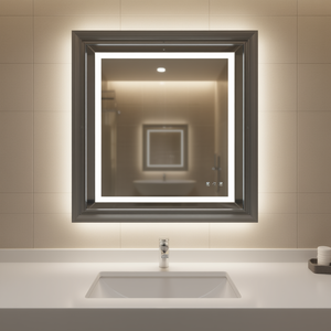 Espejo LED Db Sawyer Cuadrado Gris Metálico de Pared con Interruptor Táctil para Baño, Diseño Moderno - Product Image 2